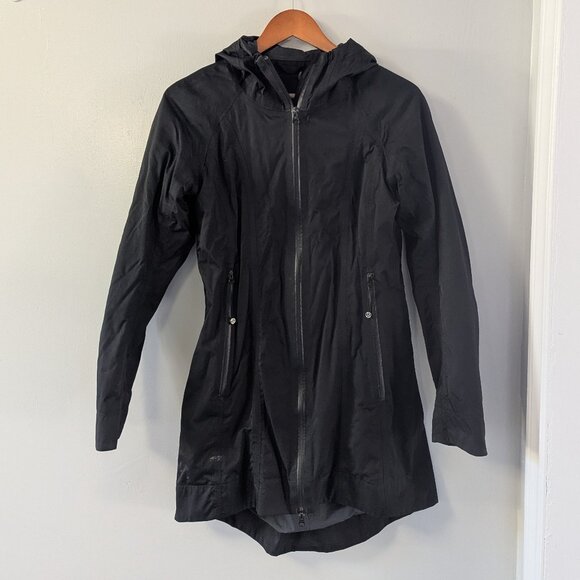Lululemon Black Long Rain Coat with Cinch Waist - Picture 1 of 4